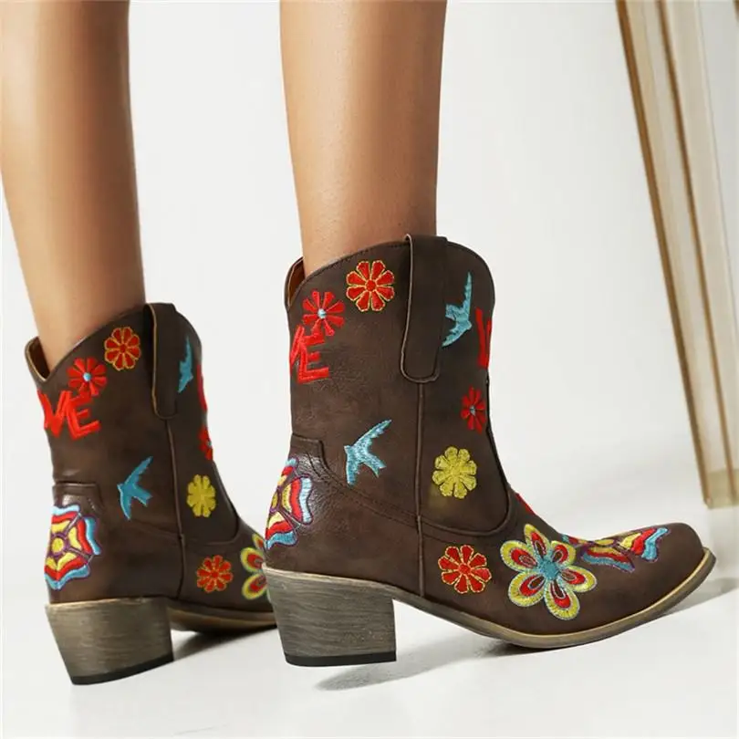 West boy Boots Winter 2023 Women Ankle Boots Embroider Red  Flower Women&#39;s Shoes - £107.68 GBP