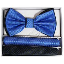 Two Tone Checker  Men&#39;s Pre-tied Bowtie or with Pocket Square Hanky Blue... - $14.24+