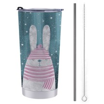 Mondxflaur Rabbit Animal Steel Thermal Mug Thermos with Straw for Coffee - £16.76 GBP