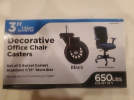 Black Office Chair Decorative 5-Pack 3&quot;  Rubber Swivel Caster Wheels 650... - $24.75