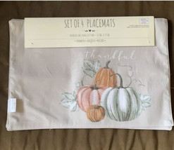 Pumpkin Fall Themed Placemats mats Thankful set of 4 New Cotton Thanksgi... - £21.28 GBP