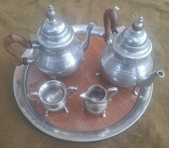 Kirk Stieff Pewter Williamsburg Coffee and Tea Set with Creamer, Sugar, and Tray - £241.62 GBP