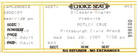 Vintage Mötley Crüe Ticket Stub December 20 1989 Civic Arena Pittsburgh PA - £19.37 GBP