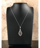*Art Deco 10K White Gold Amethyst Filigree Pendant Necklace 17&quot; - $416.20 CAD