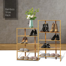 40&quot; Natural [Zig-Zag Twin Stand] Entryway 10-Tier Bamboo Shoe Rack W/Boots Shelf - £63.14 GBP