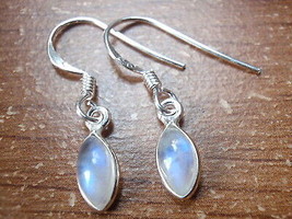 Very Small Moonstone Blue Iridescent Marquise Sterling Silver Dangle Earrings  - £7.38 GBP