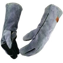 Large Black-Gray Leather Welding Gloves | 932°F Heat Protection for BBQ ... - $43.51