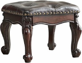 Footstool And Ottomans Small Foot Stool With Fiber Leather Wooden, Dark-... - $123.94