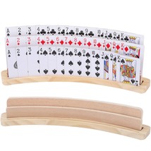Curved Wooden Playing Card Holder Tray Rack Organizer Set Of 2 Solid Card Holder - £32.25 GBP