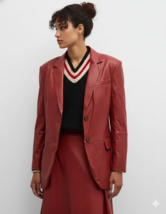 Blazer rojo hecho a mano de oficina para mujer de cuero formal de dos bo... - $160.28+