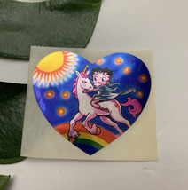 Lisa Frank Vintage Betty Boop Sticker 80s Heart Shaped Unicorn Rainbow Metallic - £17.36 GBP