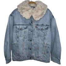 Levi&#39;s Premium OVERSIZED SHERPA  LINED TRUCKER DENIM JACKET WOMEN SIZE S... - $67.69
