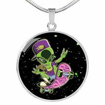 Express Your Love Gifts Skater Alien Circle Pendant UFO Alien Fan Necklace Stain - £35.79 GBP