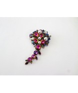 1950s Multicolored Swarovski Volcano Rhinestone &amp; Pearl Vintage Brooch - $133.32 CAD