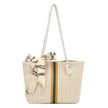 Summer Straw  Tote Bag 2023 New Silk Scarf  One  Women&#39;s Bag Casual Beach Holida - £62.43 GBP