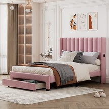 Merax Modern Upholstered Bed Frame With Storage Drawers/Queen Pink/Easy - £371.14 GBP