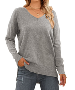 V Neck Sweaters for Women Fall Lightweight Knit Pullover Sweater Side Sl... - €40,26 EUR