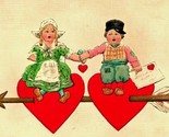 Dutch Children Riding Hearts Arrows Valentines Embossed 1913 Vtg Postcard - $12.42