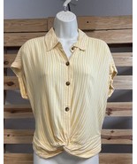 Hollister California Yellow White Striped Twist  Button Up Size Medium B... - $10.88 CAD
