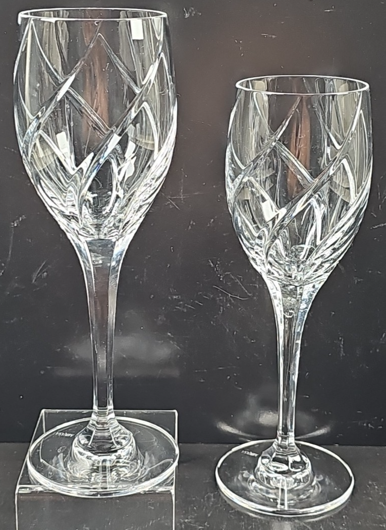 2) Mikasa Olympus Water Goblets Set Crystal Clear Swirl Cut Elegant Stem... - $59.07