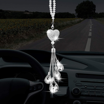 Bling Heart Diamond Car Accessories for Women, Crystal Car Rear View Mirror Char - £16.18 GBP