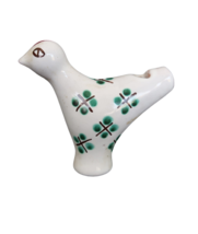 Unusual vintage ceramic redware bird whistle green white black - $19.99