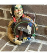 Painted Native American Indian Bust Wall Hanging W/ Tomahawk And Shield - $13.49