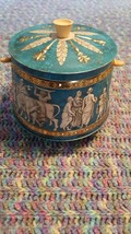 Vintage Tin Greek Scene Wedding Celebration Footed Turquoise With handle... - £15.68 GBP