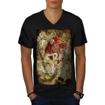 Samurai Dragon Clash Shirt Battle Art Men V-Neck T-shirt - £10.35 GBP