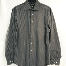 Pronto Uomo Size Large Shirt Non-Iron Brown Blue Striped Button Front Mens - $15.83