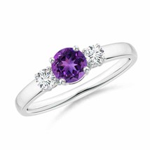 ANGARA 5mm Natural Amethyst and Diamond Three Stone Engagement Ring in Silver - £362.56 GBP+