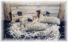 Primitive Grungy Faith Family Sheep Ornies Tucks Fillers - £17.52 GBP