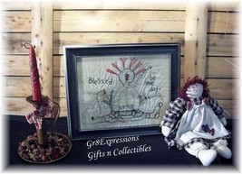 PRiMiTiVe Framed Stitchery Raggedy Ann Rag Doll BLESSED - £21.55 GBP