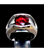 Sterling silver Solitaire ring with a Fiery Dark Red CZ stone high polis... - $115.75 CAD