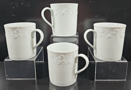 4 Dansk Ivy Mugs Set Vintage White Floral Emboss Coffee Cups Limoges France Lot - $46.40