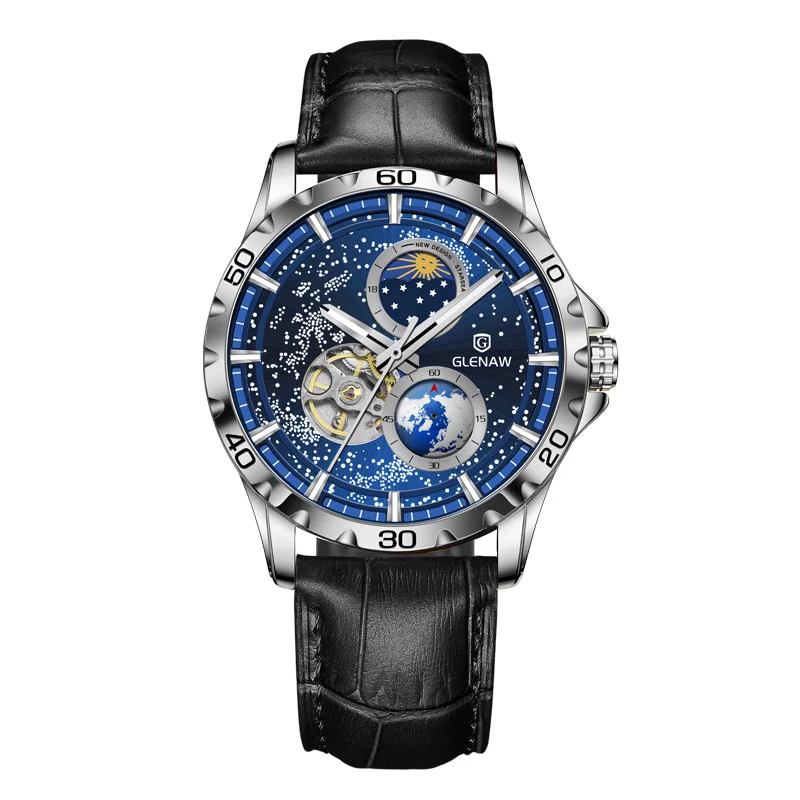New Men&#39;s Automatic Watches Skeleton Starry Sky Moon Phase Luminous Wate... - $60.71