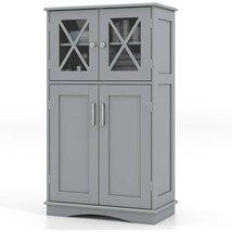 Grey Bathroom Towel Linen Cabinet with Glass Doors and Storage Shelves - $4,333.61 MXN