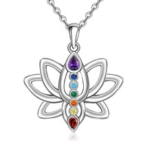 Healing Chakra Seven Gemstones Pendant Necklace Silver - £7.45 GBP