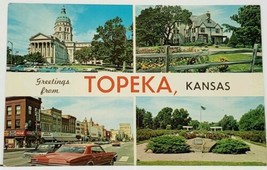 Ks Greetings From Topeka Kansas Pane Banner View Awesome Cars Postcard I11 - £5.93 GBP