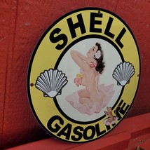 Vintage Shell Gasoline Motor Engine Fuel Lubricants Porcelain Gas &amp; Oil Sign - £98.29 GBP
