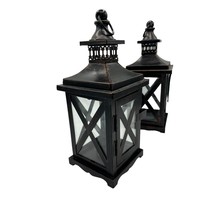 2 Metal and Glass Candle Lanterns Oil Rubbed Bronze New 10&quot; x 4&quot; Votive ... - £22.90 GBP