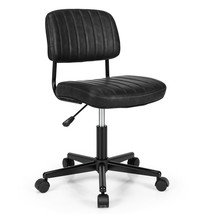 Pu Leather Office Chair Adjustable Swivel Task Chair W/ Backrest Black - £92.15 GBP