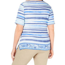 Karen Scott Womens Plus Printed Elbow Sleeves Pullover Top Size 0X Color Indigo - £16.66 GBP