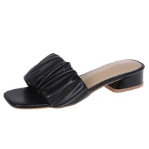 Fashion New Flip Flops Square Toe Pleated Slippers Women Summer Shoes Ladies Sli - £28.55 GBP