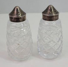 VTG Waterford Glandore Crystal Glass Salt &amp; Pepper Shakers Set EPNS Silver Tops - £18.97 GBP