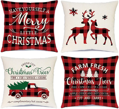 Ueerdand Christmas Decorations Pillow Covers 18×18 Set of 4 Black and Re... - £12.09 GBP