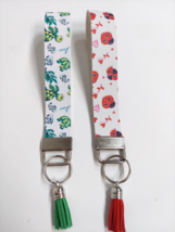 2 Wristlet Key Fob Keychain Faux Leather Turtles Ladybugs Green Red Tass... - £11.06 GBP