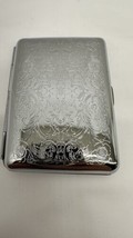 Silver Business Card Case Holder Engraved Design 3 1/2&quot; x 2 3/4 - £15.83 GBP