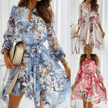 Women Summer Floral Short Sundress Irregular Hem Casual Loose Beach Dress - £18.81 GBP