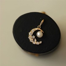 9ct Solid Gold Zirconia Starry Pearl Night Charm Pendant- customise, gift, 9K - £76.44 GBP